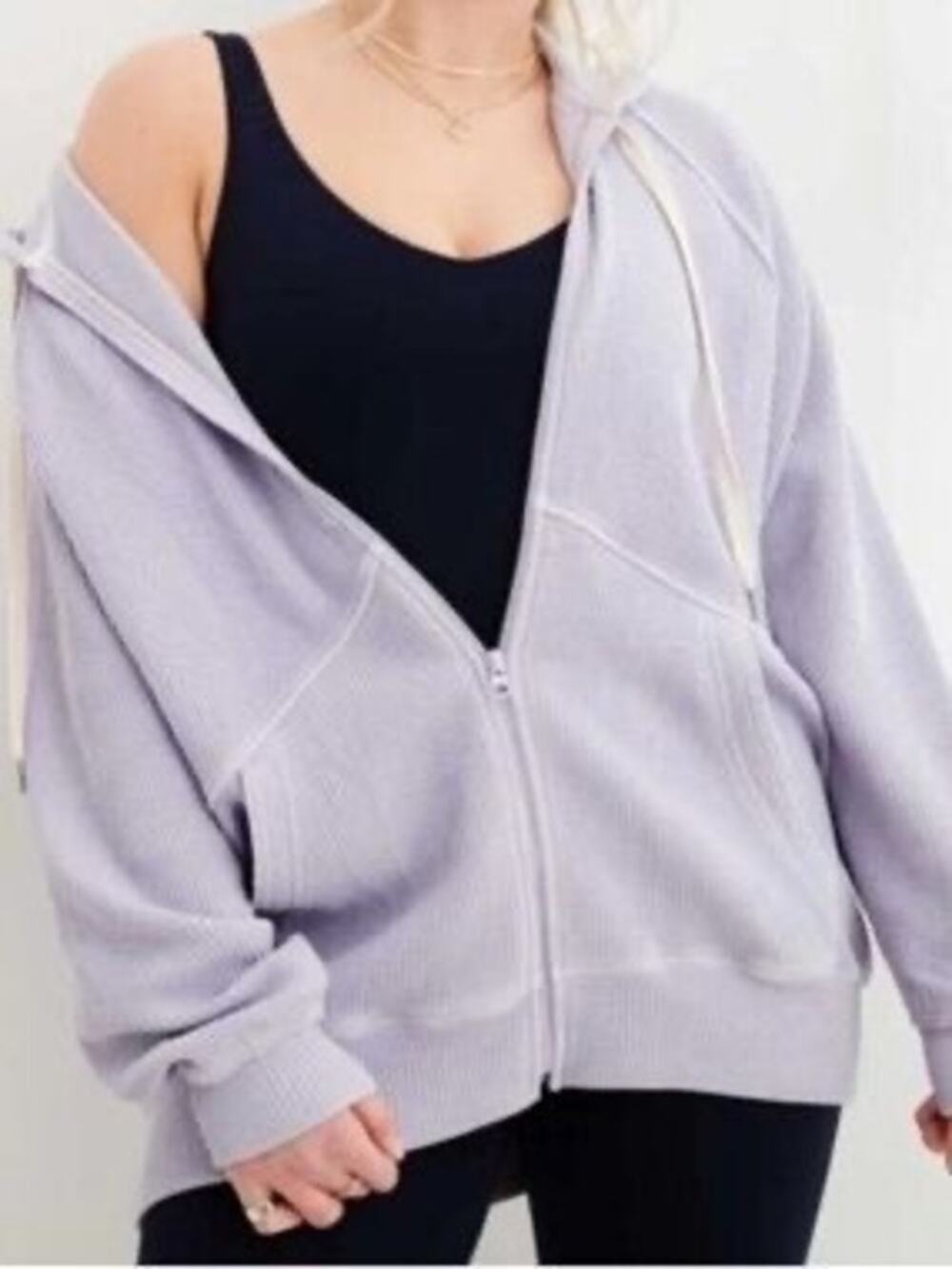 Aerie | Purple Ribbed Distressed Voop Hooded Jacket Casual Loungewear Sz Small